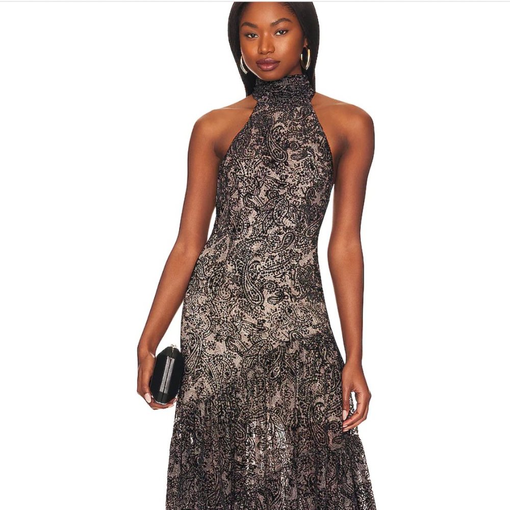 Ona Velvet Burnout Maxi Dress in Black & Cream - Revolve- Size Medium